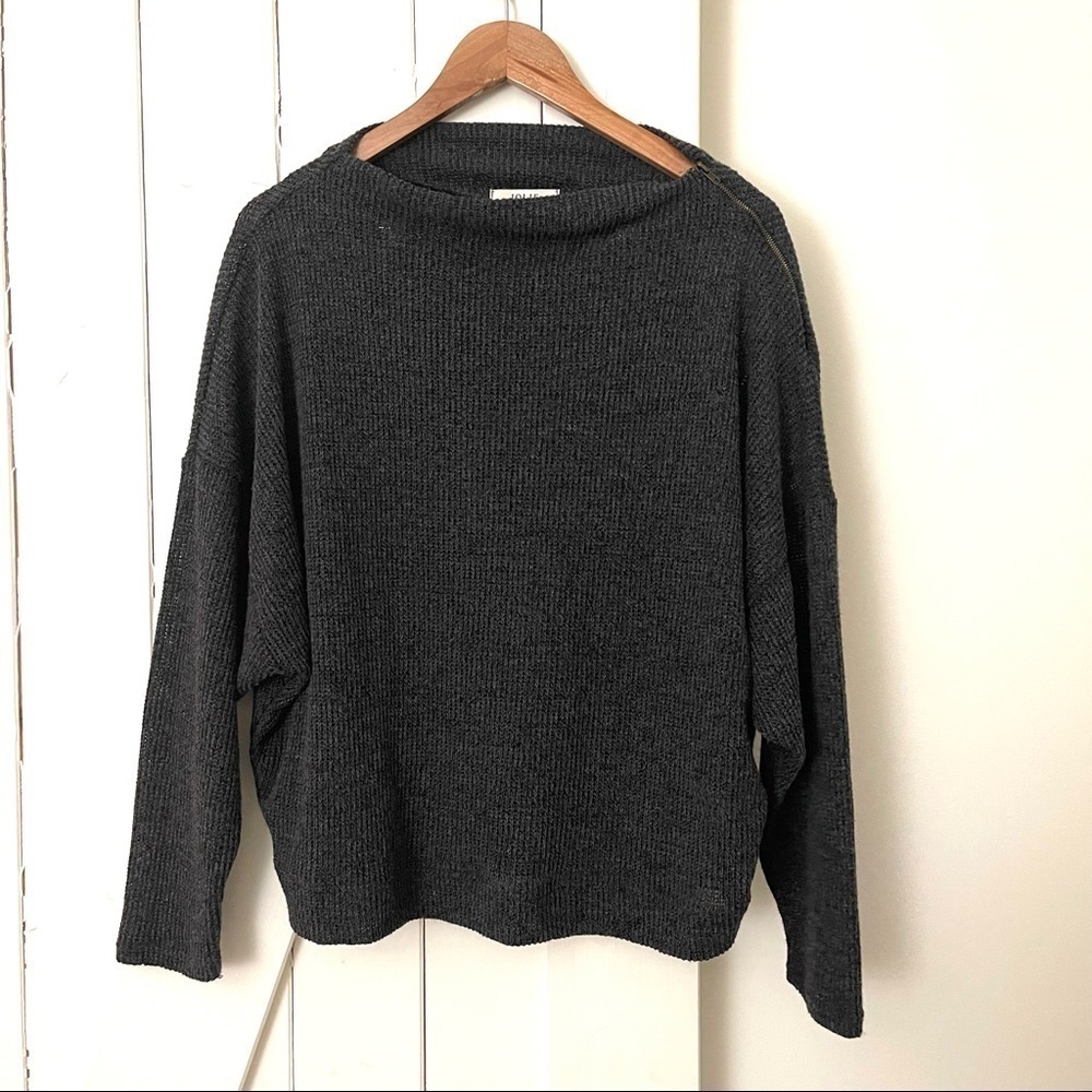 JOLIE grey off shoulder zipper woman’s sweater medium